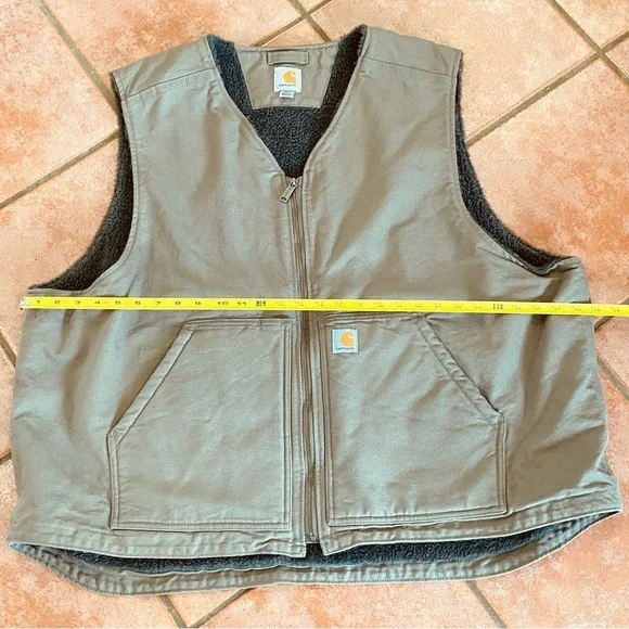Carhartt 3XL Duck Canvas Sherpa Lined Vest Full Zip Green/Brown Layer vest Warm